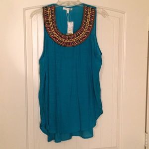 Turquoise sleeveless blouse